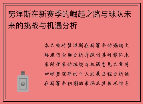 努涅斯在新赛季的崛起之路与球队未来的挑战与机遇分析